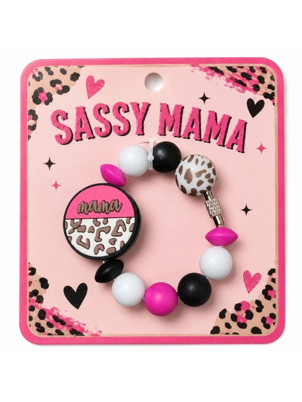 Mama Mom Pink & Leopard Bag Charm Keychain Purse Stanley Tumbler Tote Accessory